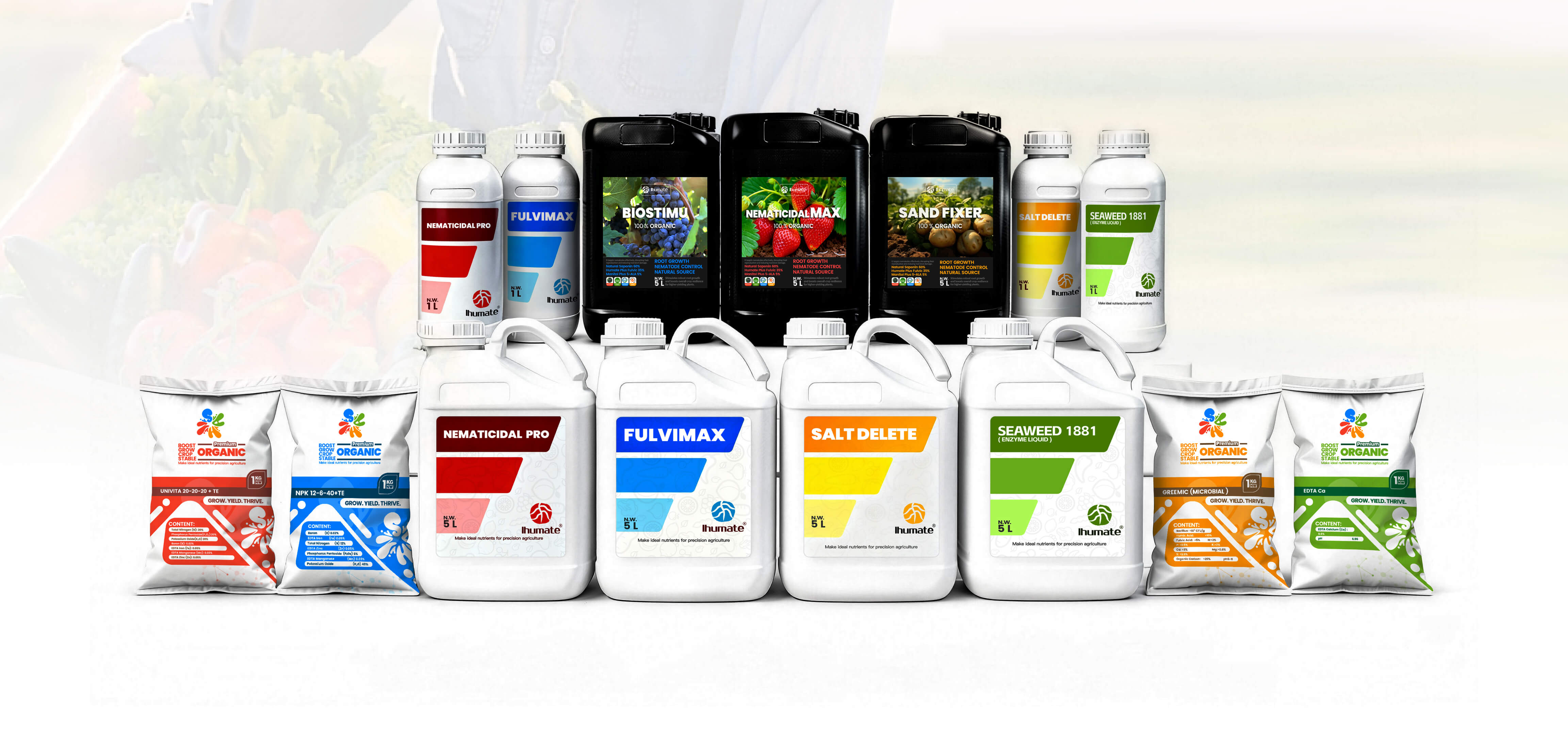 Ihumate Fertilizer Matrix: Humic Acid, WSP, Micronutrients, and Biostimulants.