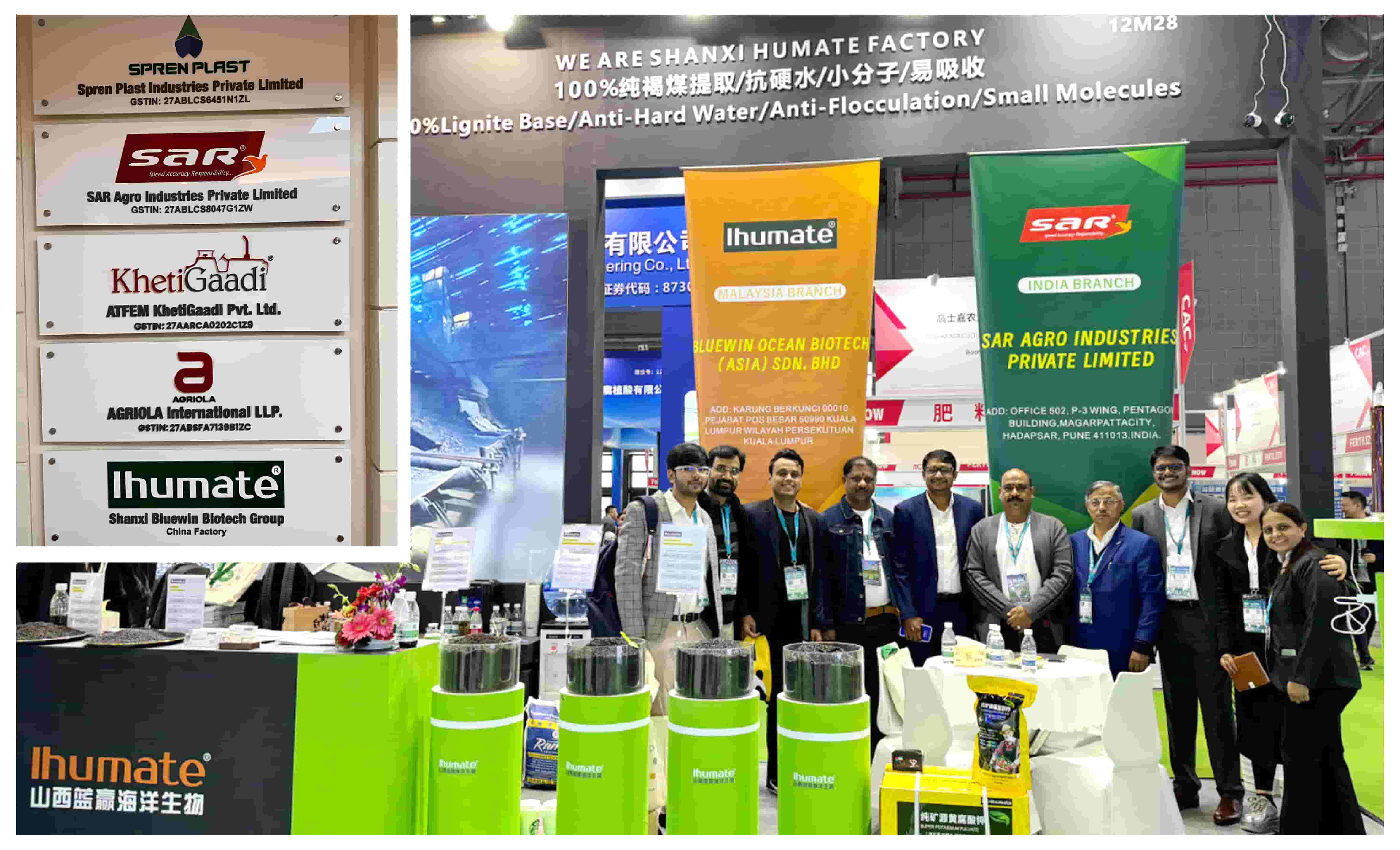 The Ihumate team photographed with Indian partner SAR at CAC Shanghai 2024, deepening global strategic cooperation in humic acid and specialty fertilizers.