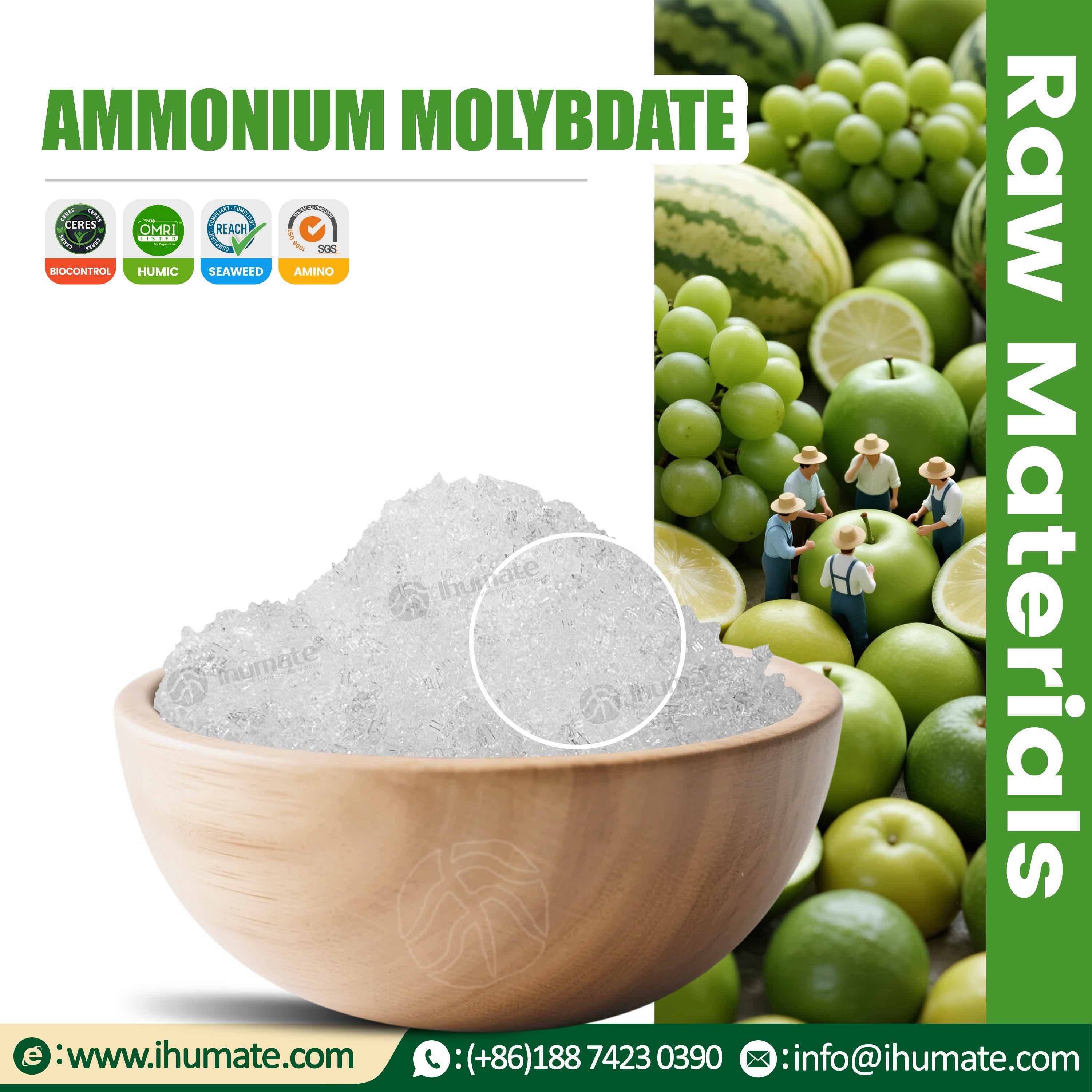 Ihumate premium agricultural Ammonium Molybdate 54% Mo white crystal water-soluble molybdenum fertilizer raw material