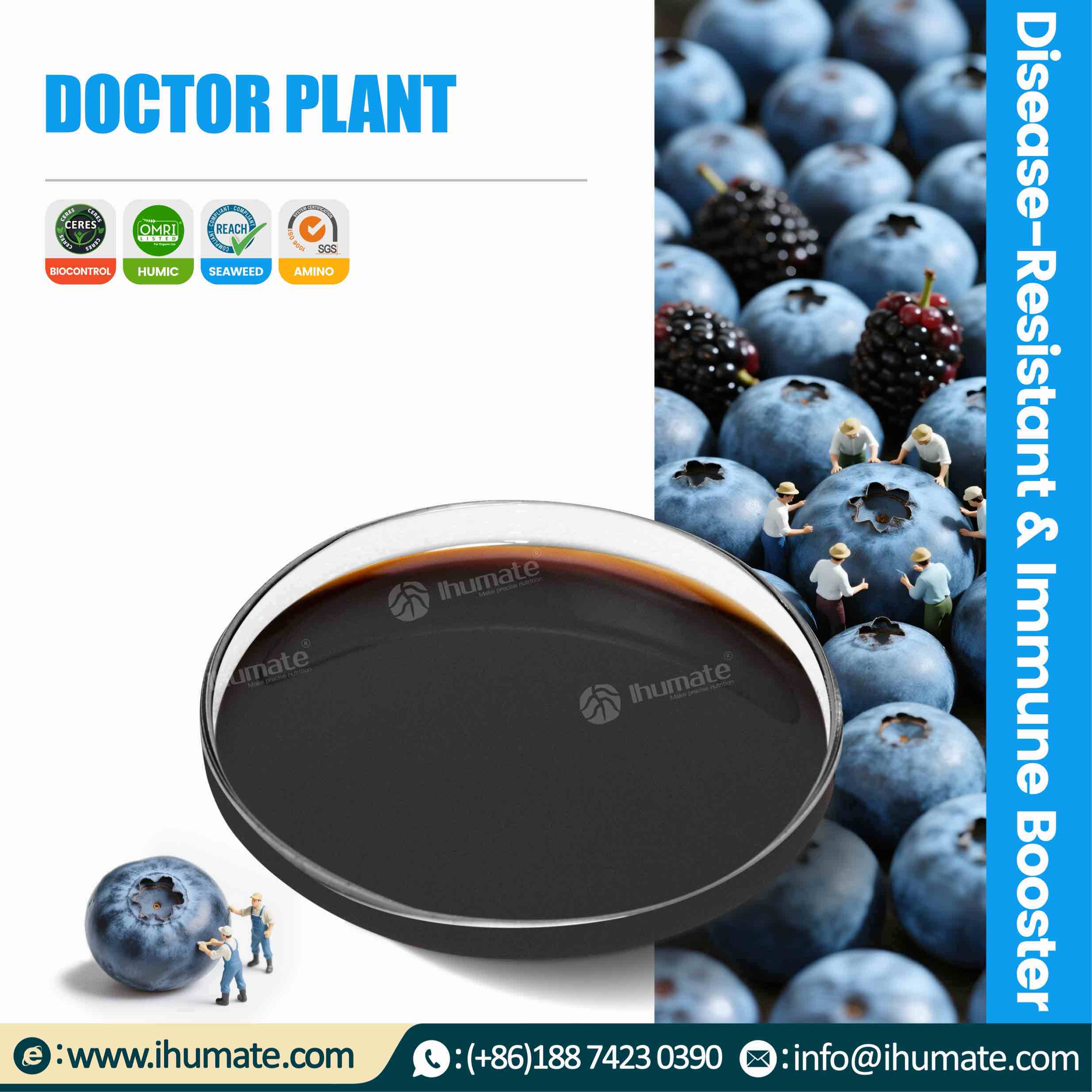 Ihumate Doctor-Plant liquid plant repair agent promotional image, showing its mechanism for rapid crop recovery from stress