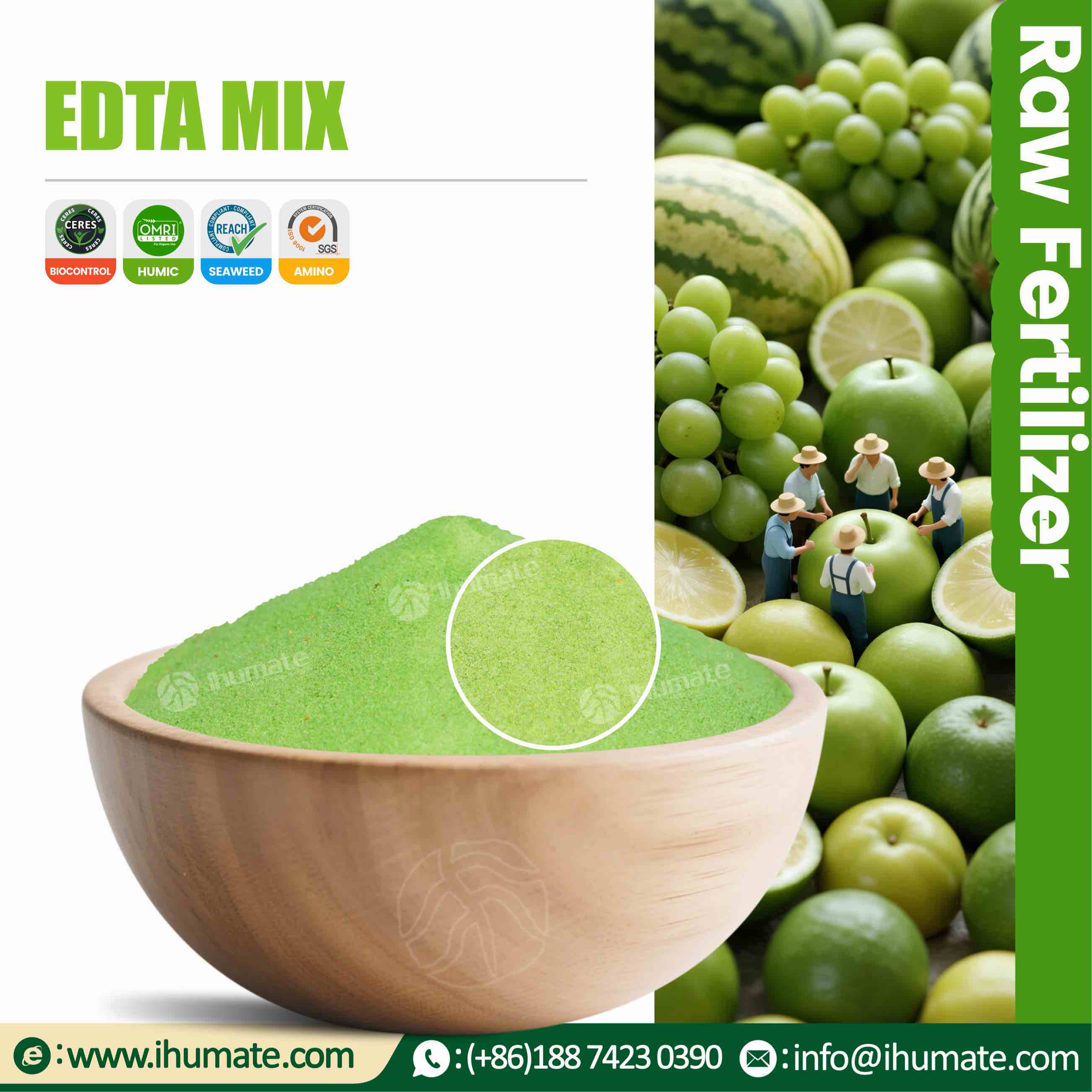 Bowl of Ihumate EDTA mixed micronutrient powder, showing uniform color and impurity-free chelated crystals