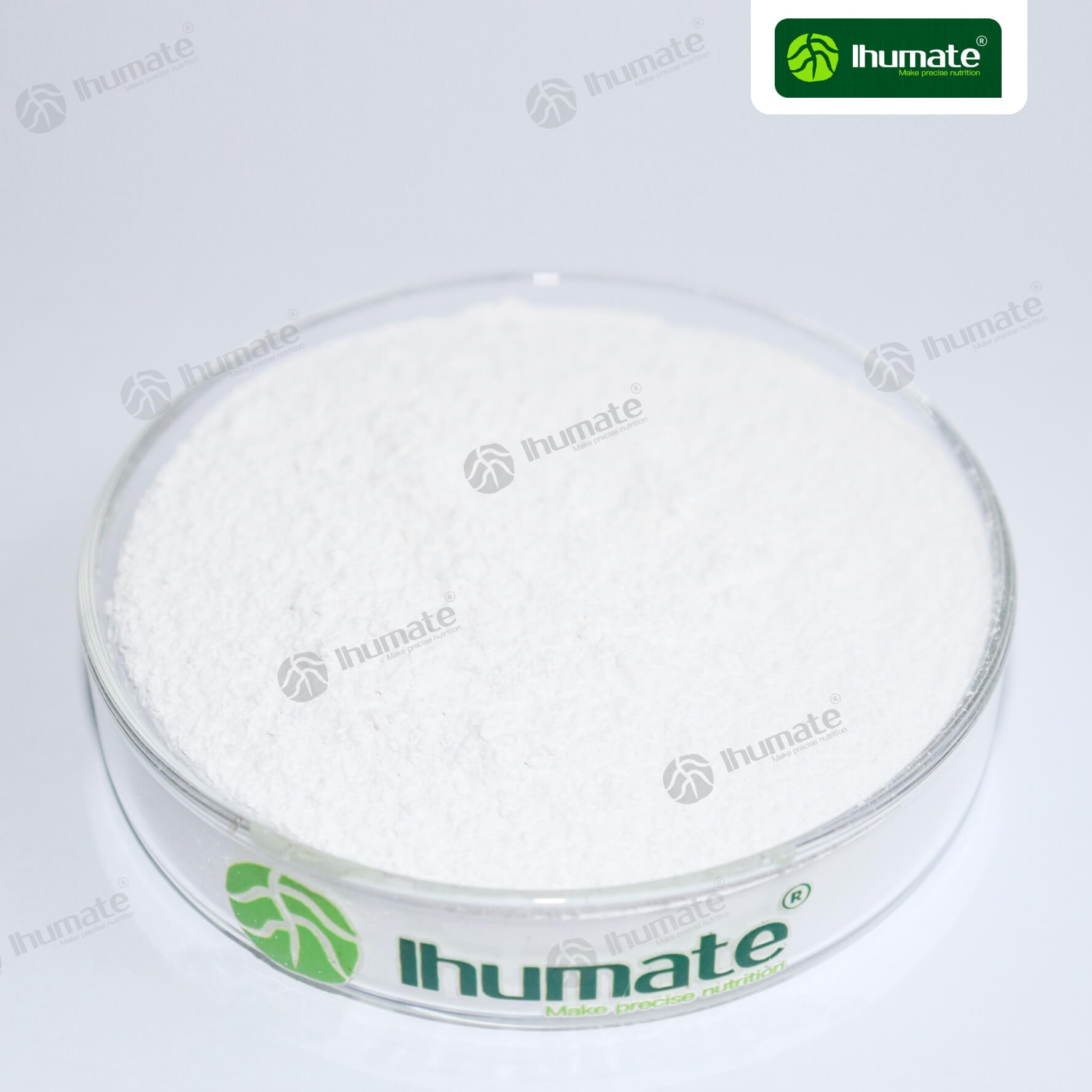 Front view of Ihumate EDTA Mn chelated manganese, high-purity pink crystalline powder, used to correct crop manganese deficiency symptoms