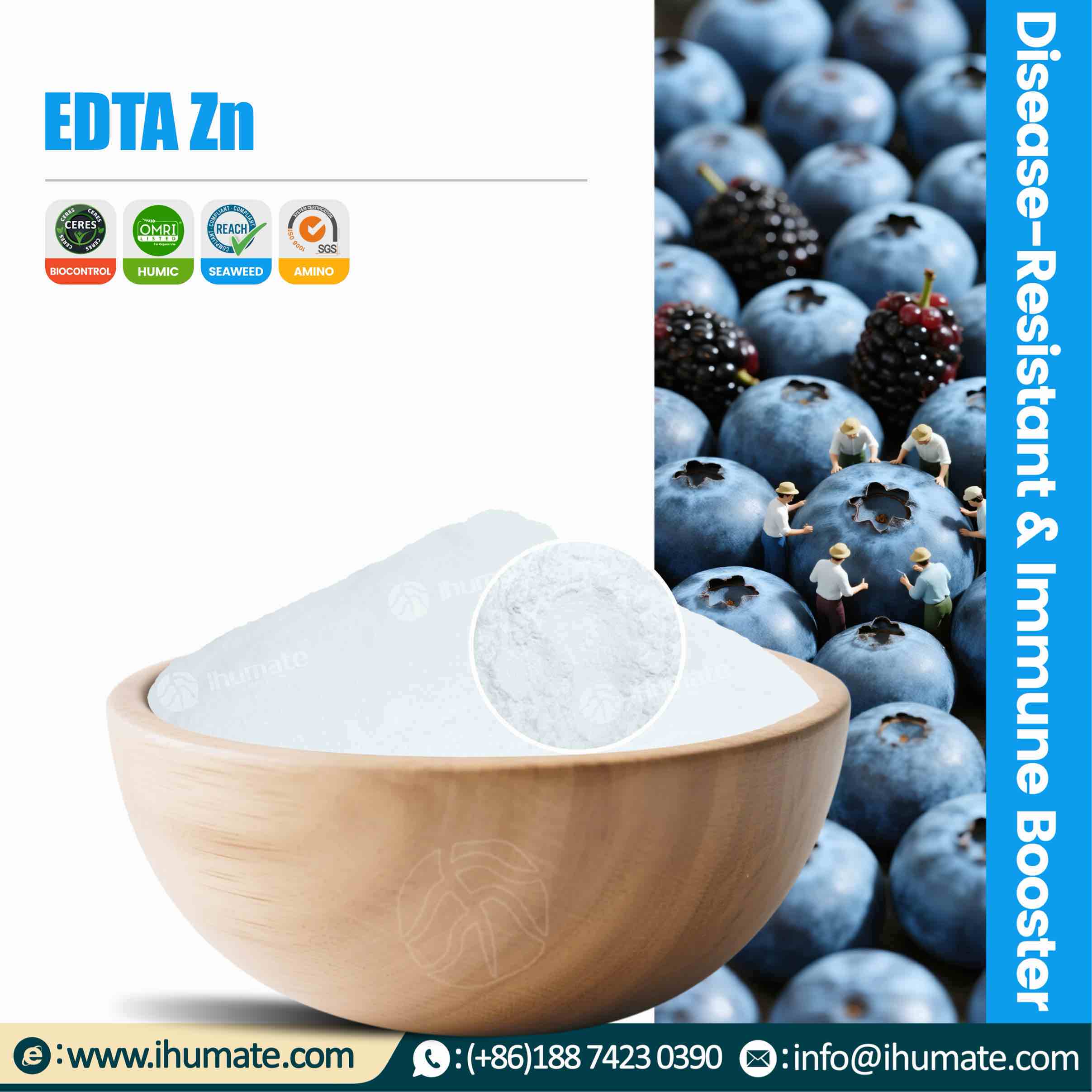 Bowl display Ihumate EDTA Zn chelated zinc, uniform particles, pure color, 100% chelated form, easy for plant absorption