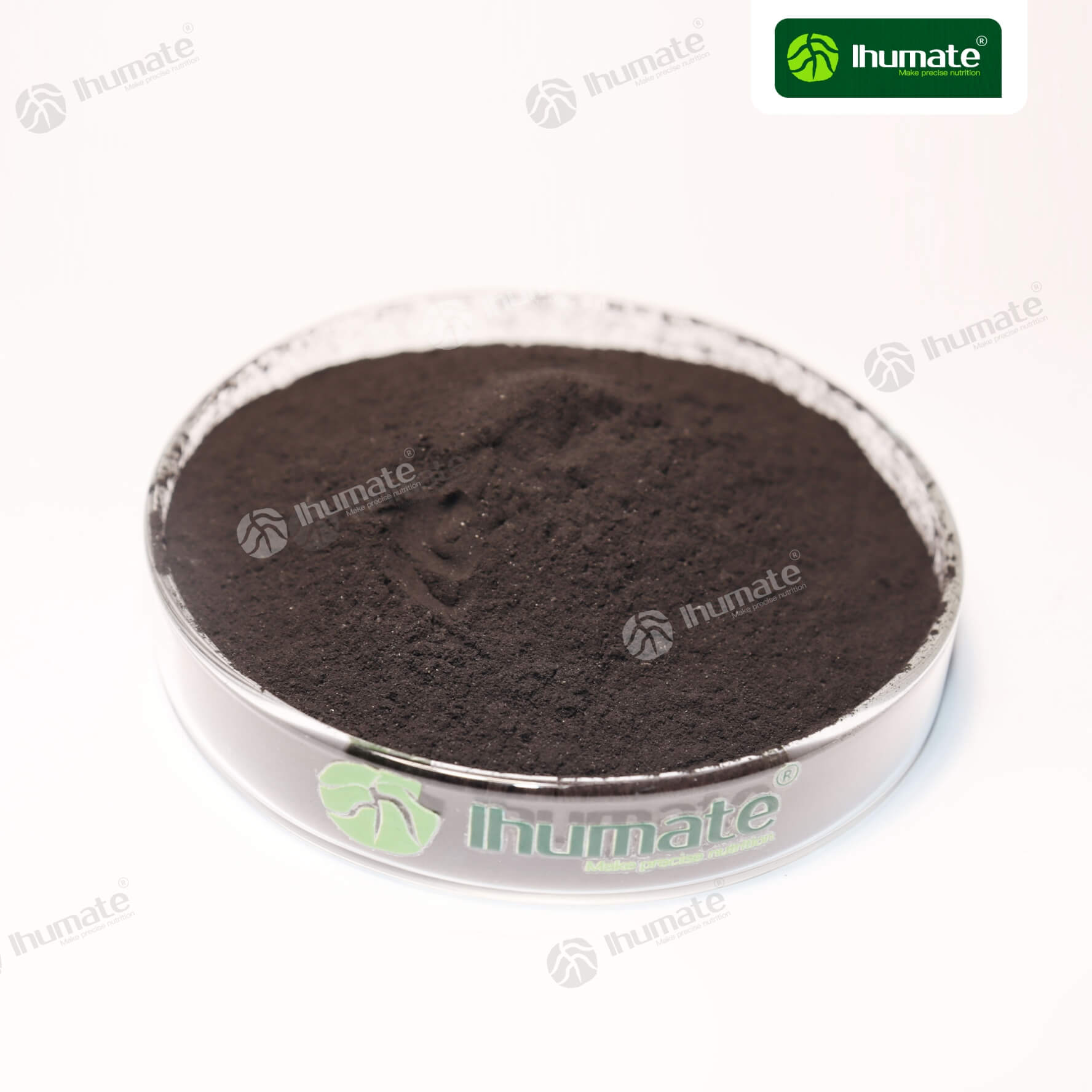 Ihumate lignite humic acid powder front view, free humic acid content >70%, high activity soil conditioner